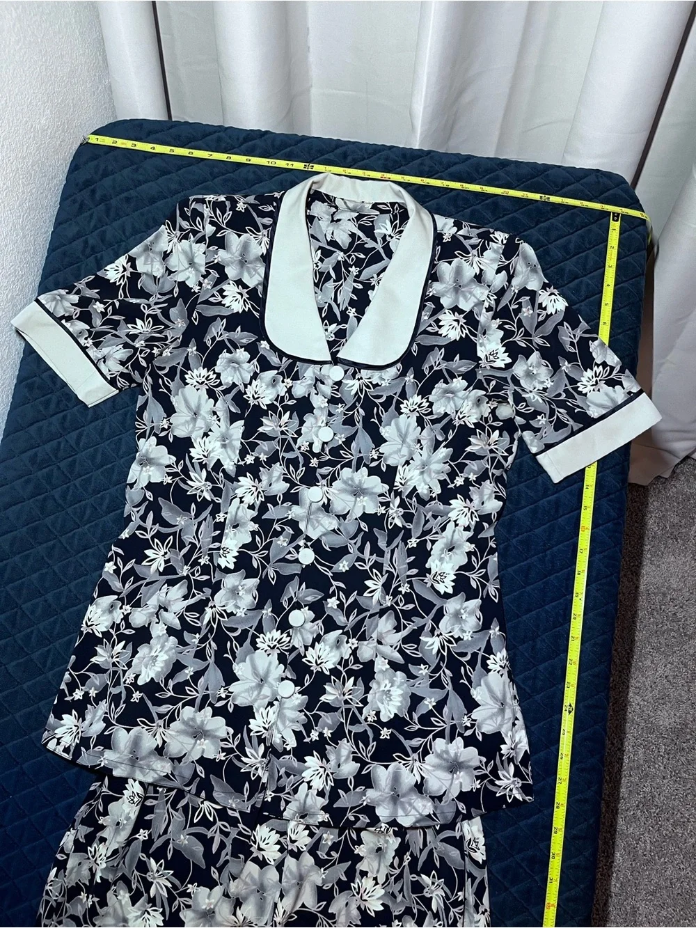 Women's Blue & White Floral Two Piece Set - Button Down Shirt + Loose Fit Pants